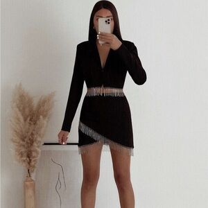 Zara Black Rhinestone Skirt and Cropped Blazer